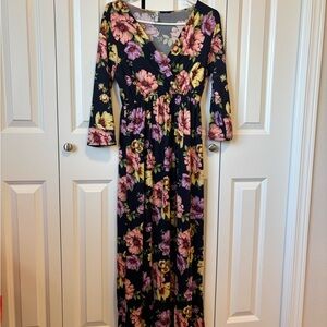 Mother Bee Maternity Black Floral Long Sleeve Dress